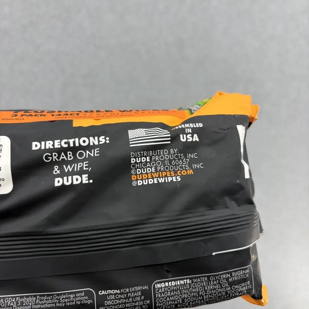 DUDE Wipes Flushable Wipes -3 Pack, 144 Wipes DUMPkin Spice Extra Large Wet NWT